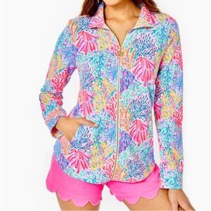Lilly Pulitzer Leona UPS 50+ zip up in multi splashdance size large NWT